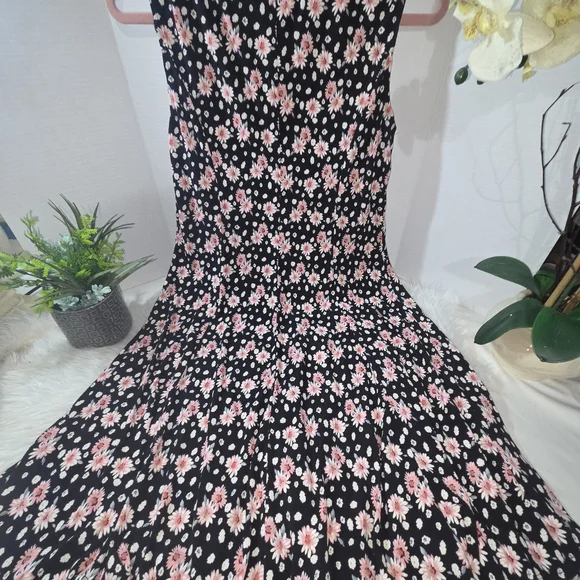 Perception New York VTG Floral Black and Pink Midi Dress. Size L - Picture 2 of 6